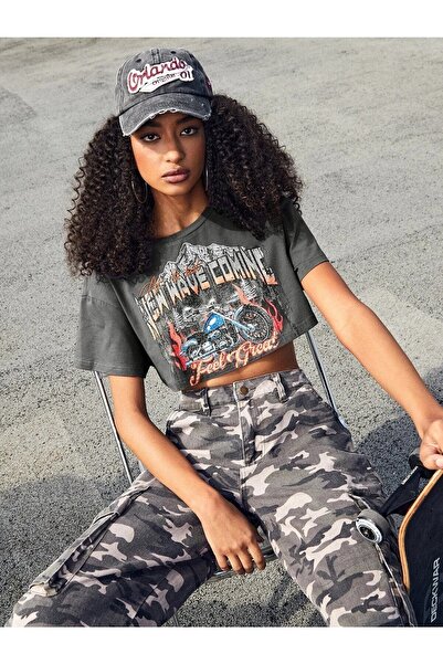 NOFLEN Γυναικεία Oversize Crop New Wave Comine Printed