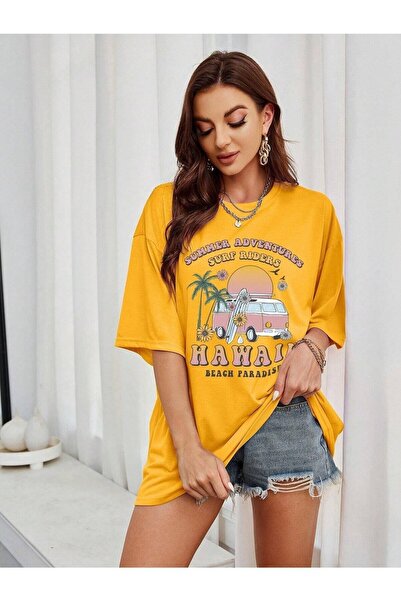 NOFLEN Surf Riders εμπριμέ γυναικείο μπλουζάκι Oversize Casual Boyfirend