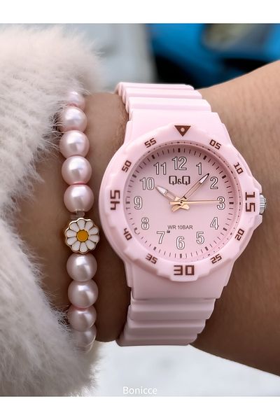 Q&Q Brand Silicone Cord, Suitable for Pool Sea Use Pink Girl's Watch Bracelet Gift