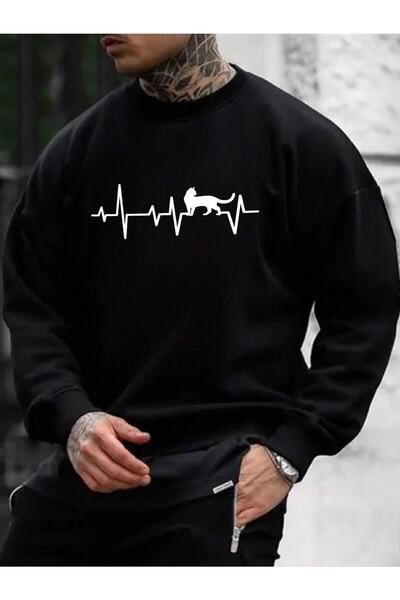 NOFLEN Φούτερ Heart Rhythm Printed Μαύρο Crew Neck Oversize