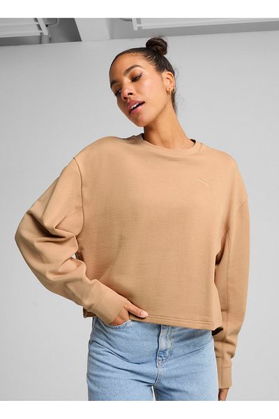 Puma 68505863   Her Relaxed Crew Cream Round Neck Regular Fit Plain Women's Sweatshirt