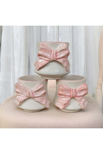 Kübistseramik Seramik Açık pembe fiyonklu Türk kahvesi fincanı