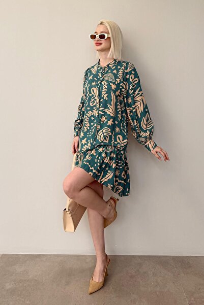 Madmext Mint Yeşili Desenli Kısa Kadın Elbise MG2429