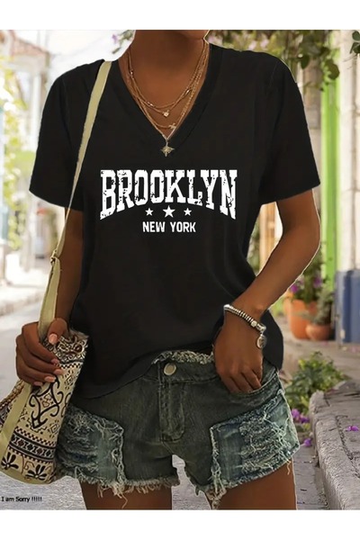 NOFLEN Γυναικείο μπλουζάκι με τύπωμα Γυναικείο μπλουζάκι oversized με λαιμόκο...