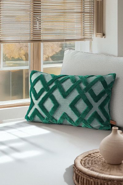 HAMUR Bohemian Special Design Punch Pattern Decorative Rectangular Throw Pillow Cover Mila Z.Green