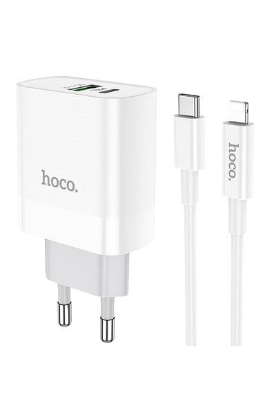 REDz Accessories Set încărcător, cablu de iluminare adaptor Hoco C80a, tip C și port USB, încărcare rapidă 20w, alb