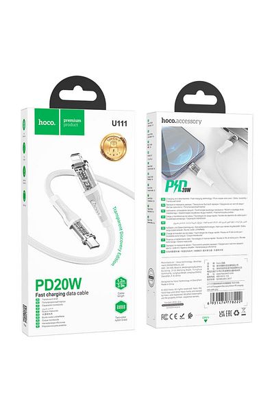 REDz Accessories Cable Compatible with iPhone, type-C to Lightning, Hoco U111, PD 20W, Textile, White