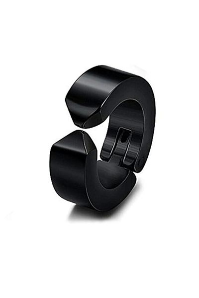 takgüzelleş Stainless Steel Men's Women's Black Magnet Earrings with Ear Clips Without Hole