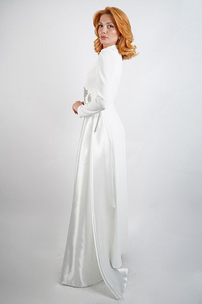 SpringStore White Stone Detailed Hijab Evening Dress