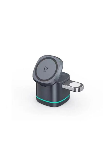REDz Accessories 3-in-1 Charging Stand, Magsafe, Multicolor Light, 15w, Wireless, Gray
