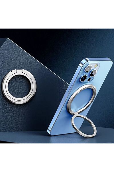 REDz Accessories Magsafe Ring Holder, Ultra Grip, Rotating And Adjustable, Strong Magnets, Metal, Silver