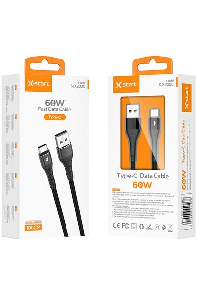 REDz Accessories Cablu X-Start SJX200C, USB la Tip-C, 1M, Pentru iPhone 15/16 și Android, 60W, Negru