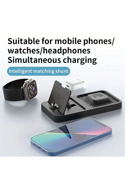 REDz Accessories Multi Charge Stand, 3 In 1 Charging, For Apple, 15w, Lightning Wireless, Black