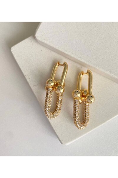 Aksesuar Çelik Gold Taşlı Tiffany Küpe