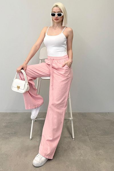 Madmext Pink Waist Gathered Wide Leg Women's Trousers Mg2011
