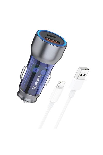 REDz Accessories X-start Cc118c Car Charger Set With 1m Type-c Cable, Fast Charging 52.5w, Gray