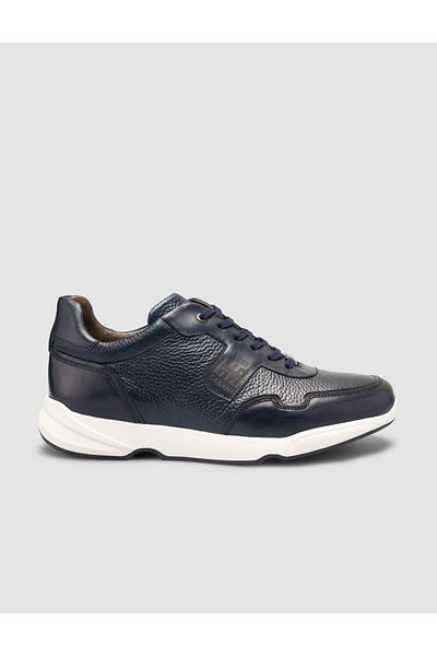 Cabani 100% Genuine Leather Navy Blue Men's Sneakers