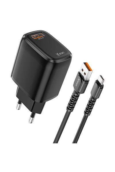 REDz Accessories Set adaptor X-Start CDQ064C și cablu Type-C, pentru iPhone 15/16 și Android, încărcare rapidă 25W, negru