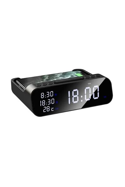 REDz Accessories Încărcător wireless multifuncțional, ceas/termometru, încărcare rapidă, 15W, negru