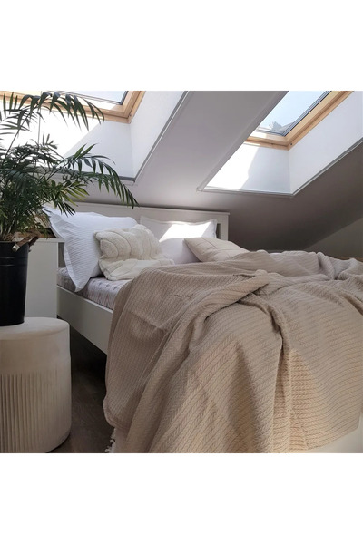 Kotonia Home - Husă pilotă pique, 220x240 cm, 100% bumbac, perlă