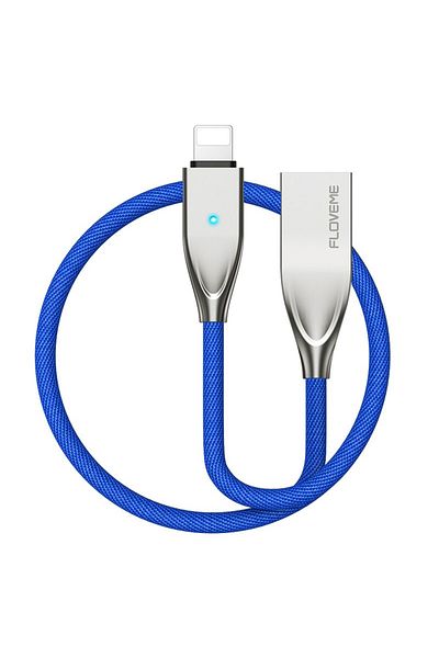 REDz Accessories Cablu de date cu încărcare rapidă 2.1A, Apple Lightning, cu LED, lungime 1.2m, albastru, marca Floveme