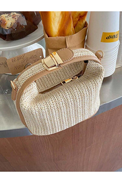La Saade Y2k İthal Hasır Bej Rengi El ve Kol Çantası