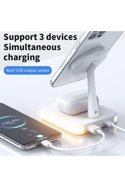 REDz Accessories 2 In 1 Wireless Charging Stand, Lamp, Magnetic, Usb, White