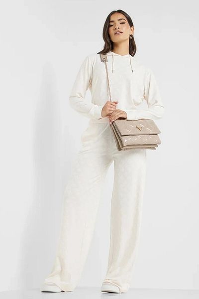 Guess Women's White Monica Beige 4g Logo Sweatpants