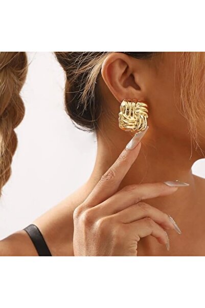 Mercan Aksesuar Çelik Kare Desen Küpe