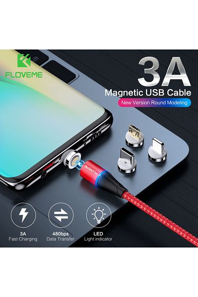 REDz Accessories Data and fast charging cable 3A, iPhone magnetic connector, 1m, black, Floveme
