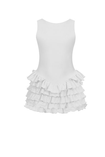 La Sarta Sardinia Halter Neck Ruffle Shorts White Dress