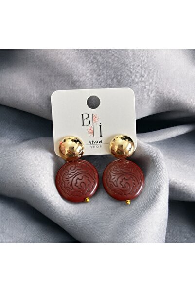 Sallantılı Yuvarlak Model Bordo Gold Küpe