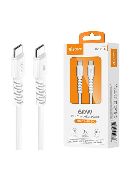 REDz Accessories Cablu de la tip C la tip C, 1 m, pentru iPhone 15/16 și Android, X-Start SJX171CC, 60 W, alb