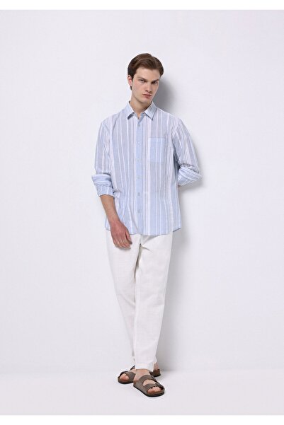 Colin's Regular Fit Shirt Neck Çizgili Erkek Açik Mavi Uzun Kol Gömlek