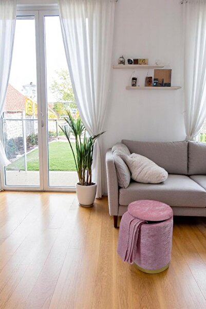 Arte Cotone Mini Baby Puf / Pembe Kapaklı Kadife Kumaş Dekoratif Silindir Koltuk Puf 25x36