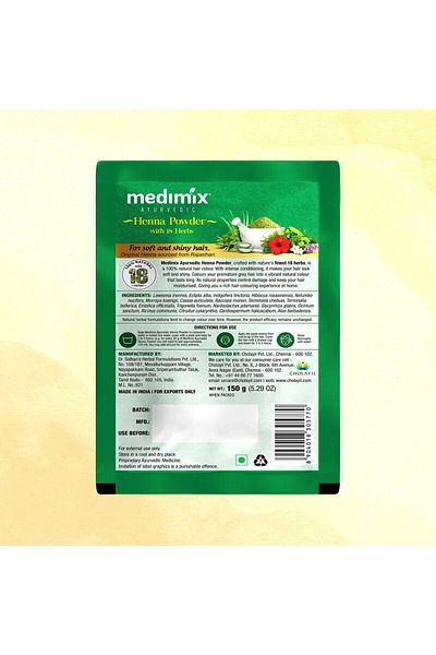 Medimix Henna Powder with 18 Herbs - For Soft & Shiny Hair - 100% Natural Hair Color - 150 g