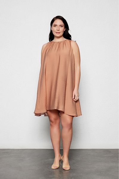 LUOKK Allura Plus Size Mini Dress with Cape Brown