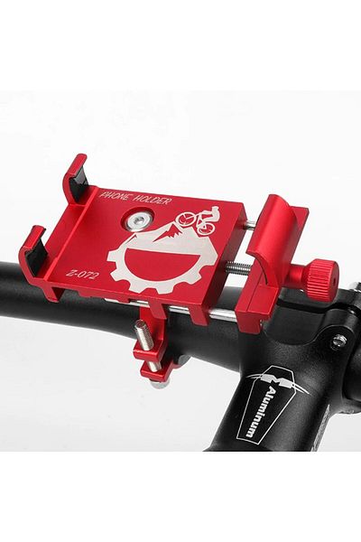 REDz Accessories Suport de telefon pentru bicicletă/motocicletă, subțire, montare pe ghidon, aluminiu, fix, Aubtec, roșu