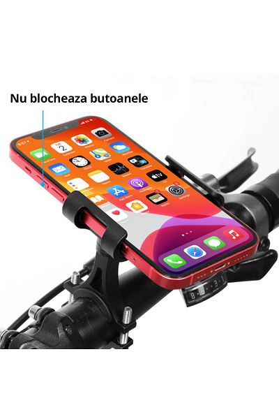 REDz Accessories Suport telefon bicicletă/motocicletă, suport ghidon, aluminiu, fix, Aubtec, negru