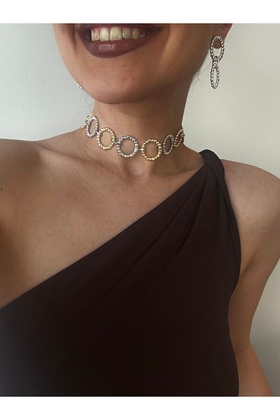 Hoop jewelery Ring Chain Choker Mix Color