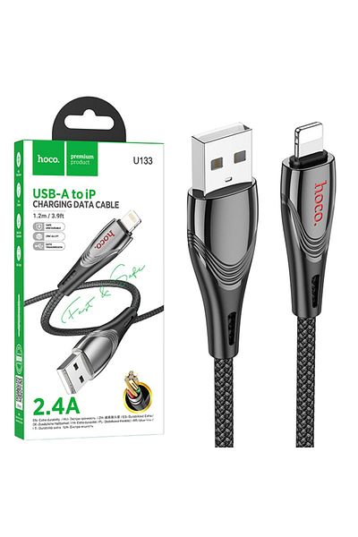 REDz Accessories Cablu Hoco U133, USB la Lightning, 1.2m, compatibil cu iPhone, transfer de date 2.4A, negru