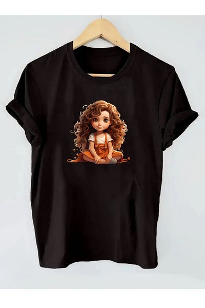 makiteks Γυναικείο μπλουζάκι με στάμπα Unisex Oversize Crew Neck Μαύρο T-shirt Cutegirl