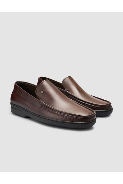 Cabani 100% Genuine Leather Brown Loafer Shoes with Stitching Detail