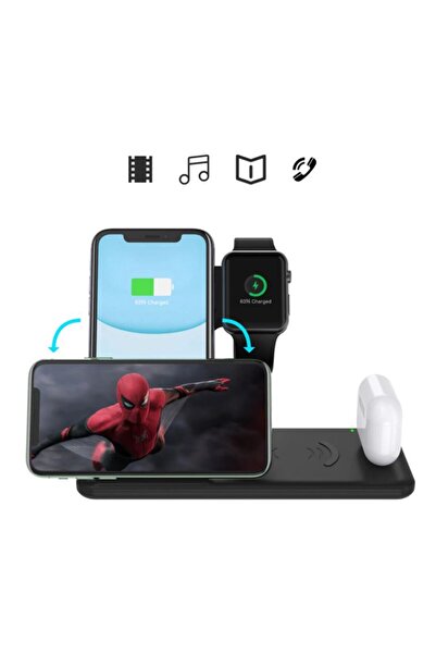 REDz Accessories Βάση φόρτισης 4 σε 1, Ασύρματη φόρτιση, Apple Watch, iPhone, Airpods, Μαύρο