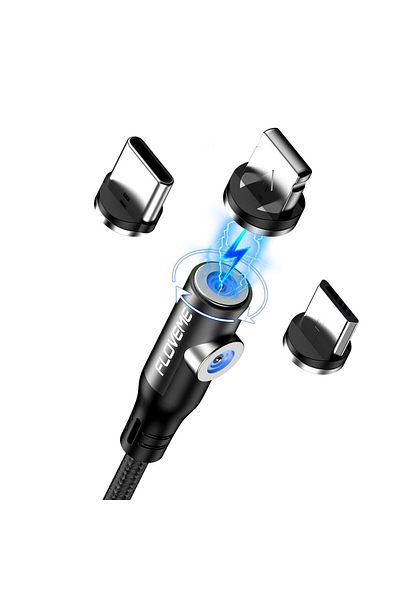 REDz Accessories Cablu de încărcare rapidă, 2.4A, conector magnetic pentru iPhone, 1m, negru, rotație 360 ​​și 90 de grade, LED