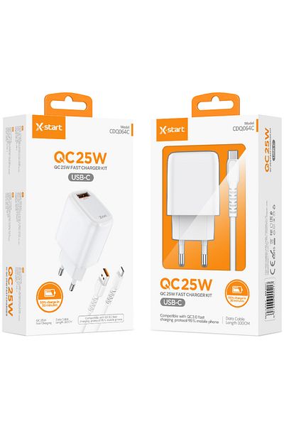 REDz Accessories X-Start CDQ064C Adapter Set and Type-C Cable, for iPhone 15/16 and Android, Fast Charging 25W, White