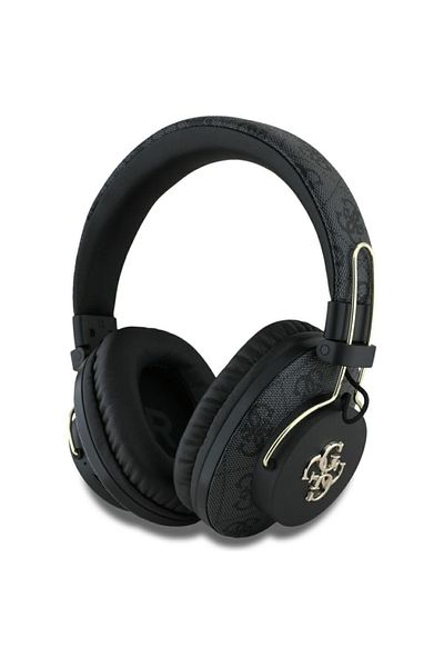 Guess Căști wireless, logo metalic 4g, Bluetooth 5.3, carcasă, USB C, piele ecologică, 300mah, negru