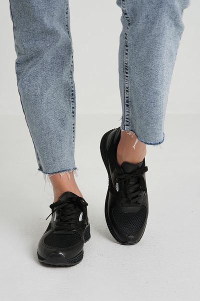 Beyond Women's Black Lace-Up Mesh Detailed Leather Sneaker 3cm Byndjack01