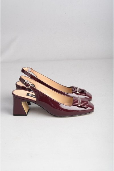 SEÇ KUNDURA Seç 2552 Genuine Leather Women's Classic Shoes with Heel (Heel Height: 6.5 cm) Claret Red Patent Leather