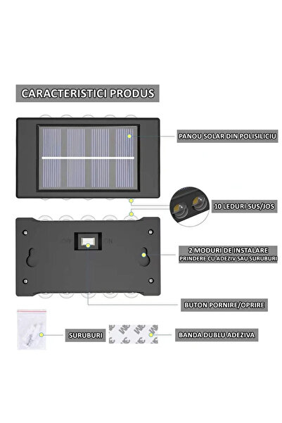 NEXTLY Σετ 6 διακοσμητικών φωτιστικών τοίχου/φράχτη με ηλιακή ενέργεια και αισθητήρα φωτός, 10